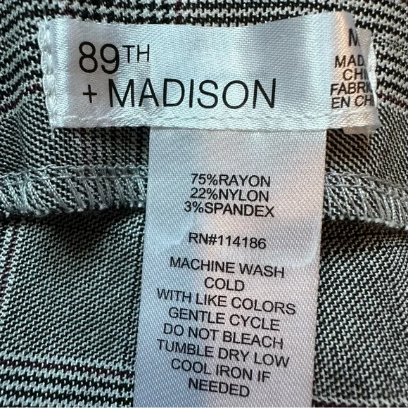 89th & Madison Womens Plaid Wide Leg Pants Size Medium High Rise Sailor Button - Picture 9 of 10